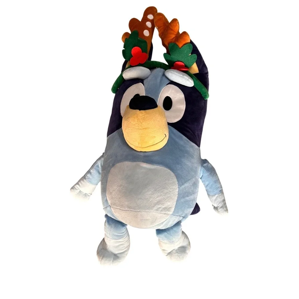 Large Bluey Plush with Christmas Antlers & Holly - Perfect Holiday Gift! 36 in